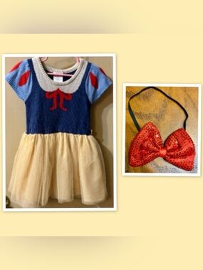 Disney Princess Snow White Cosplay Sweater Tutu Dress & Red Bow Headband